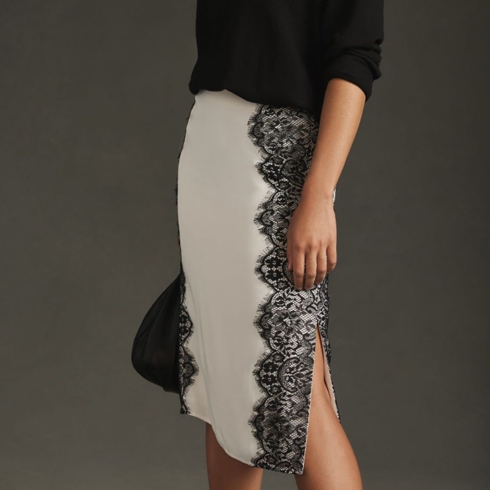Black and white lace midi skirt.  Maeve slim side fit skirt